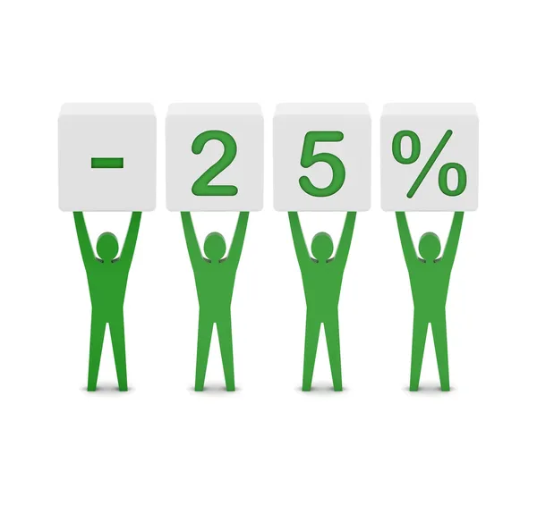 Men holding minus 25 percent. Concept 3D illustration. — Stock Photo, Image