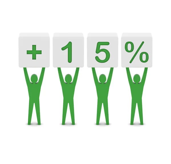 Men holding plus 15 percent. Concept 3D illustration. — Stock Photo, Image