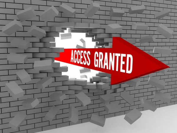 Arrow with words Access Granted breaking brick wall. Concept 3D illustration. — Stock Photo, Image