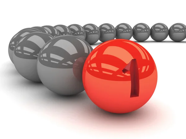 Grey balls with the red leader in front. Concept 3D illustration — Stock Photo, Image