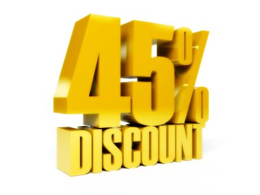 45 percent discount. Gold shiny text. Concept 3D illustration.