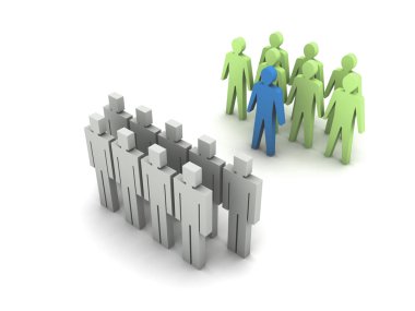 ile lider lideri olmadan takım karşı takım, kalabalık. Konsept illüstrasyon