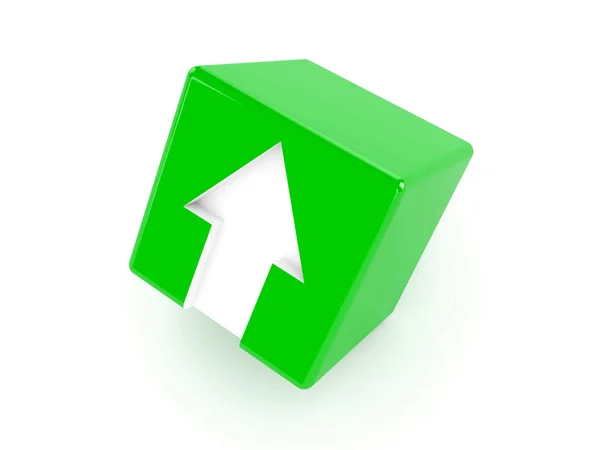 Cube vert 3D avec une flèche pointant vers le haut. Illustration conceptuelle — Photo