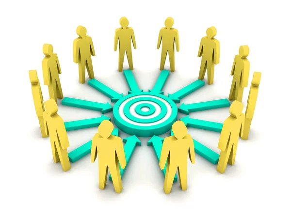 Group of 3D people working towards a common target. Concept illustration. — Stock Photo, Image