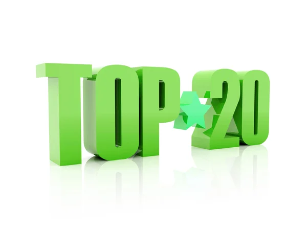Top twintig groen woord geïsoleerd op een witte achtergrond. 3D illustratie. — Stockfoto