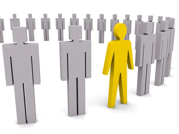 Unique person in row. Concept 3D illustration — Stock Photo, Image