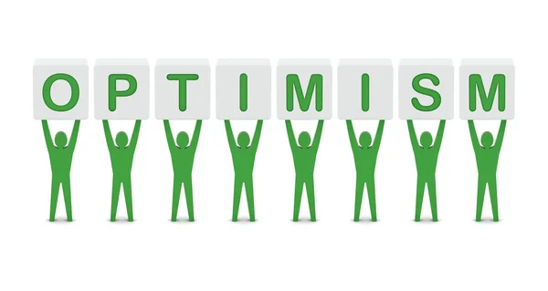 Les hommes gardent le mot optimisme. Concept Illustration 3D . — Photo