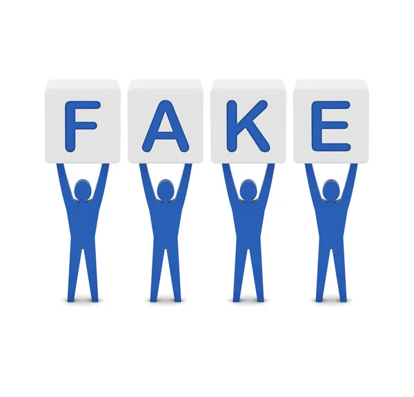 Men holding the word fake. Concept 3D illustration. — Stock Photo, Image