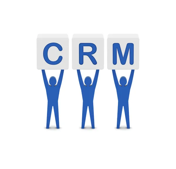 Uomini con la parola CRM. Gestione delle relazioni con i clienti. Concetto Illustrazione 3D . — Foto Stock