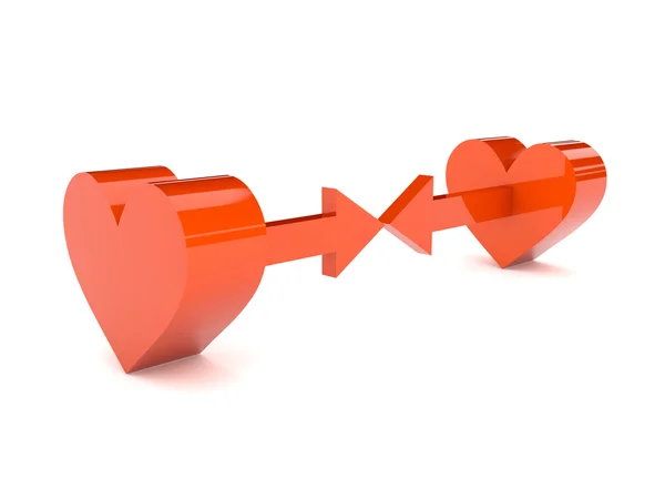 Two hearts with arrows pointing at one another. Concept 3D illustration. — Stock Photo, Image