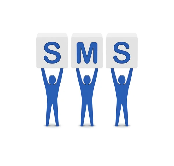 Män innehar ordet sms. begreppet 3d illustration. — Stockfoto