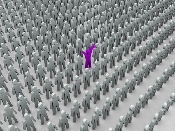 Unique person in crowd. Concept 3D illustration — Stock Photo, Image