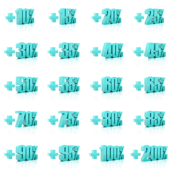 Set of 3D plus percent. Numbers. Over white background. Concept 3D illustration — Stock Photo, Image