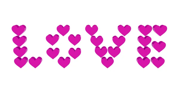 Corações cor-de-rosa definidos na palavra AMOR. Conceito ilustração 3D . — Fotografia de Stock