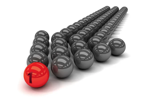 Grey arrow of the balls with the red leader in front. Concept 3D illustration — Stock Photo, Image