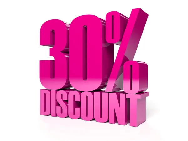 30% de descuento. Texto rosa brillante. Concepto Ilustración 3D . — Foto de Stock