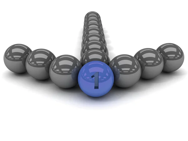 Grey arrow of the balls with the blue leader in front. 3D illustration — Stock Photo, Image
