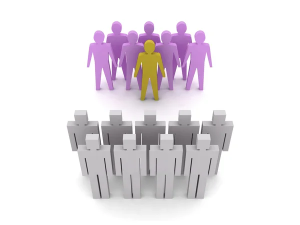 Equipe avec leader contre équipe sans leader, foule. Concept Illustration 3D — Photo