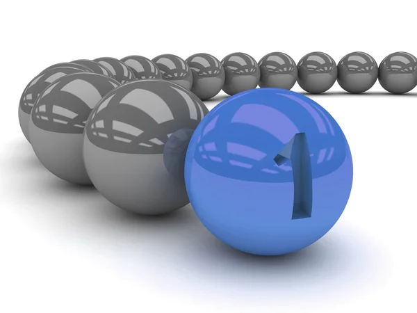 Grey balls with the blue leader in front. Concept 3D illustration — Stock Photo, Image