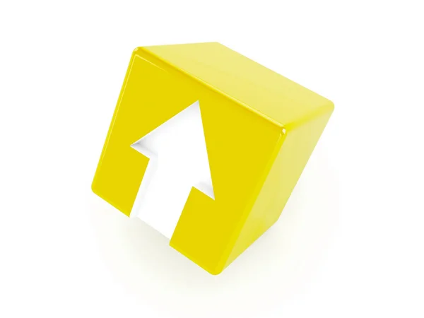 Cubo amarillo 3D con una flecha apuntando hacia arriba. Ilustración conceptual — Foto de Stock