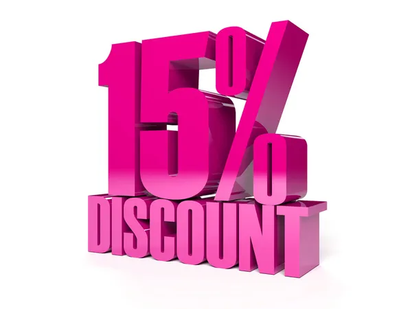 Sconto del 15%. Testo rosa lucido. Concetto Illustrazione 3D . — Foto Stock