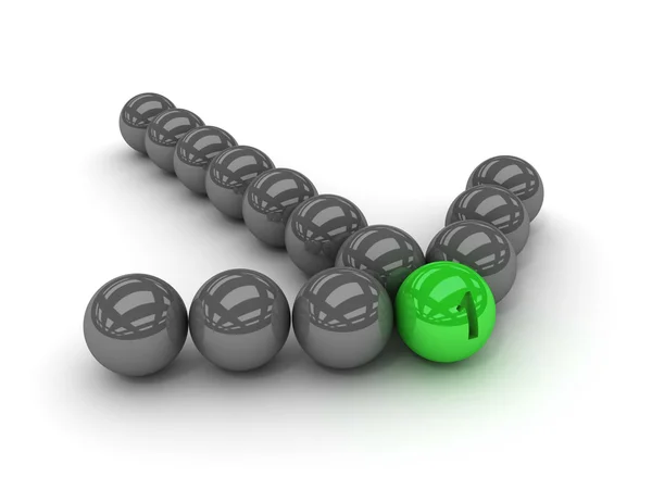 Flèche grise des boules avec le leader vert devant. Concept Illustration 3D — Photo