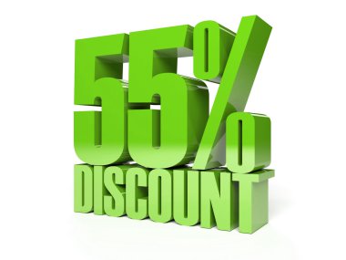 yüzde 55 indirim. yeşil parlak metin. Konsept illüstrasyon.