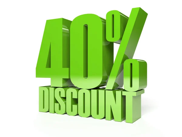 40 percent discount. Green shiny text. Concept 3D illustration. — Stock Photo, Image
