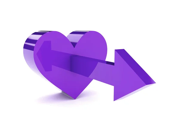 Groot violet hart met pijl naar voren. concept 3d illustratie. — Stockfoto
