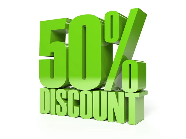 50 percent discount. Green shiny text. Concept 3D illustration. — Stock Photo, Image