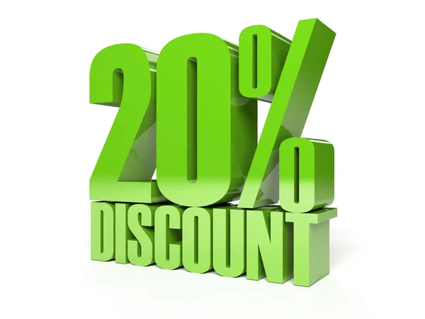 20 percent discount. Green shiny text. Concept 3D illustration. — Stock Photo, Image