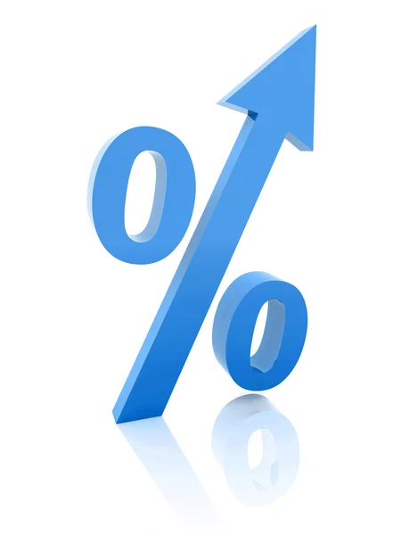 Blå procentsymbol med en pil upp. begreppet 3d illustration. — Stockfoto
