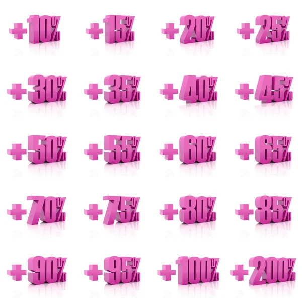 Set of 3D plus percent. Numbers. Pink on white background. Concept 3D illustration — Stock Photo, Image