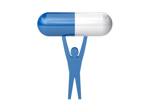 Hombre sosteniendo píldora médica. Concepto Ilustración 3D . —  Fotos de Stock