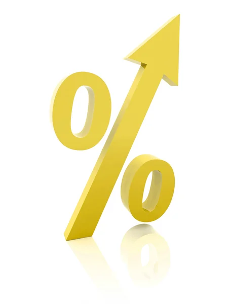 Golden percentage symbol with an arrow up. Concept 3D illustrati — Stock Photo, Image