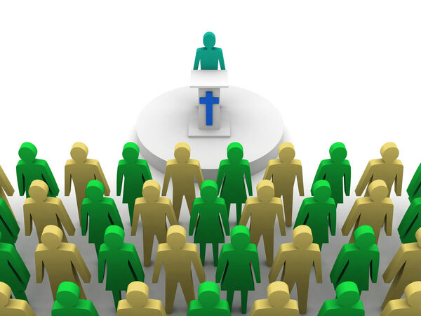 Sermon in church. Pastor, preacher Concept 3D illustration.