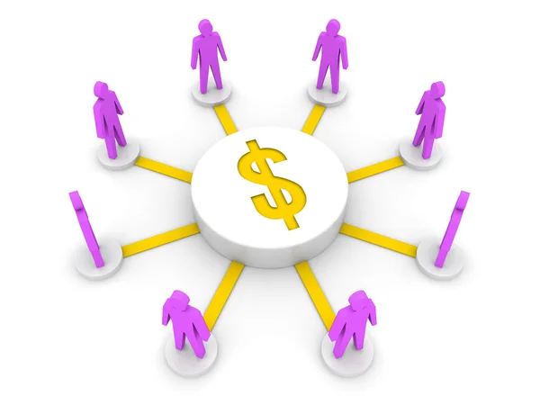 Money connect people. Finance source. Concept 3D illustration. — Stock Photo, Image