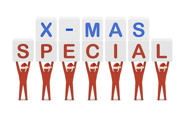 Men holding the words X-mas Special. Concept 3D illustration. — Stock Photo, Image