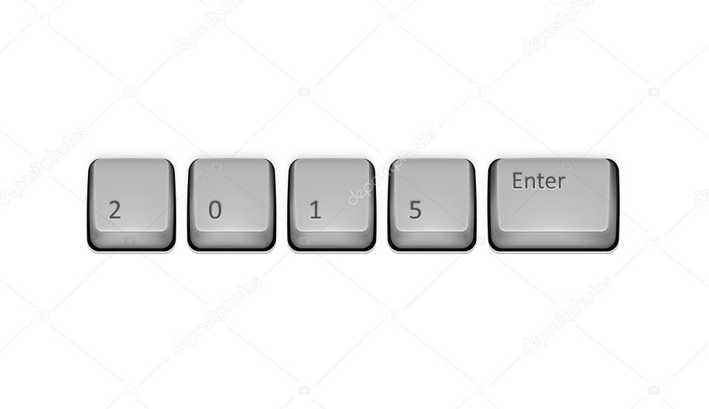 2015 on keyboard and enter key. Vector concept illustration.