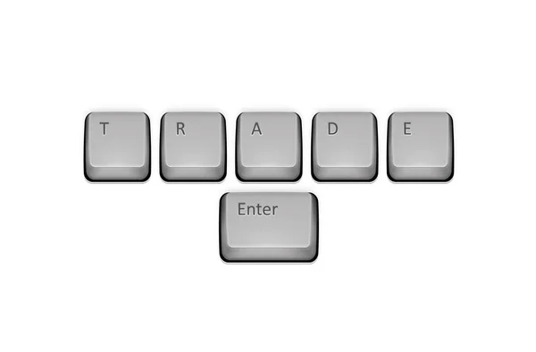 Palavra Comércio no teclado e digite a chave. Conceito de vetor illustratio — Vetor de Stock