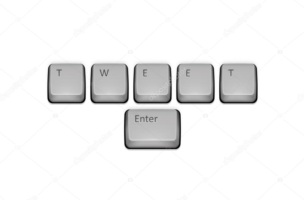 Word Tweet on keyboard and enter key. Vector concept illustratio
