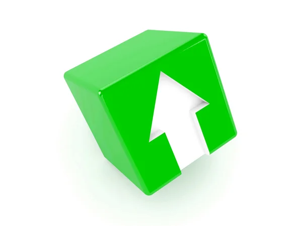 3D green cube with an arrow pointing up. — Stock Photo, Image