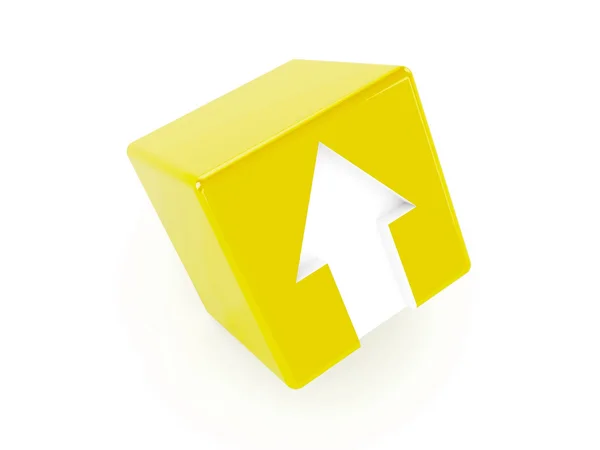 Cube jaune 3D avec une flèche pointant vers le haut . — Photo