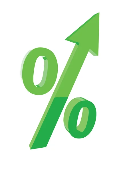 Green percentage symbol with an arrow up. — Stock Vector