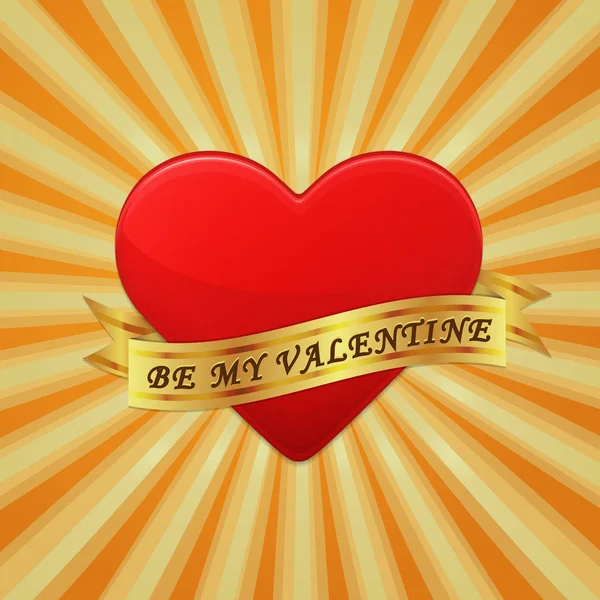 Corazón con cinta y frase Be My Valentine . — Vector de stock