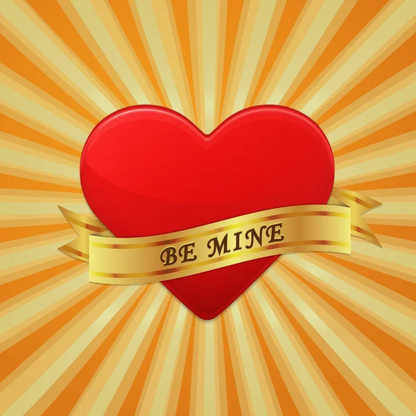 Coeur avec ruban et phrase Be Mine . — Image vectorielle