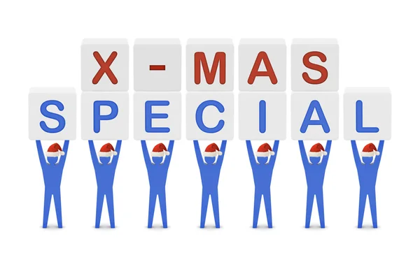 Homens segurando as palavras X-mas Especial . — Fotografia de Stock