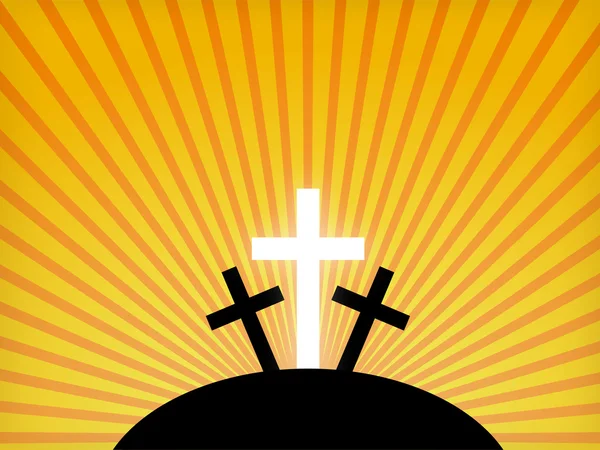 Des silhouettes de croix contre un ciel couchant. Fond de Pâques — Image vectorielle