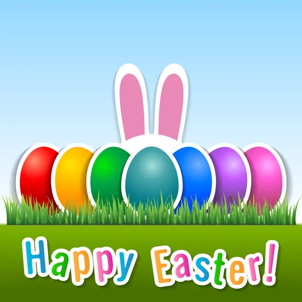 Buona Pasqua con uova e orecchie di coniglio . — Vettoriale Stock