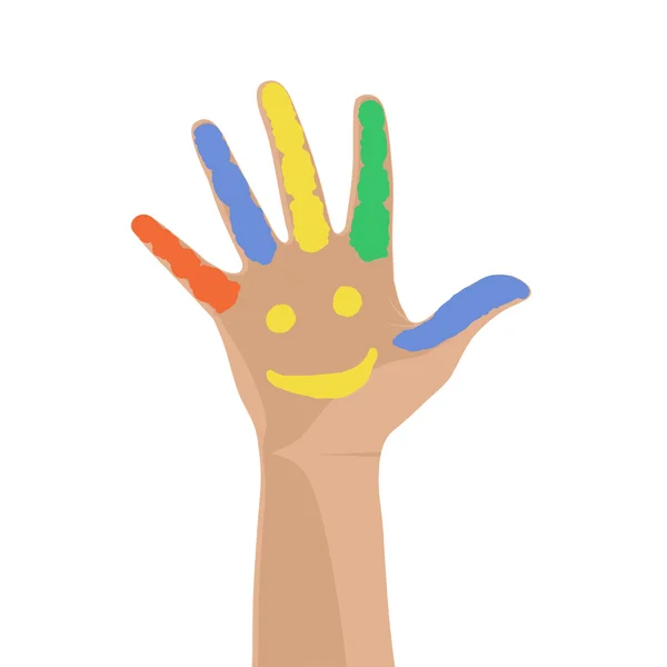 Souriant main colorée soulevée . — Image vectorielle